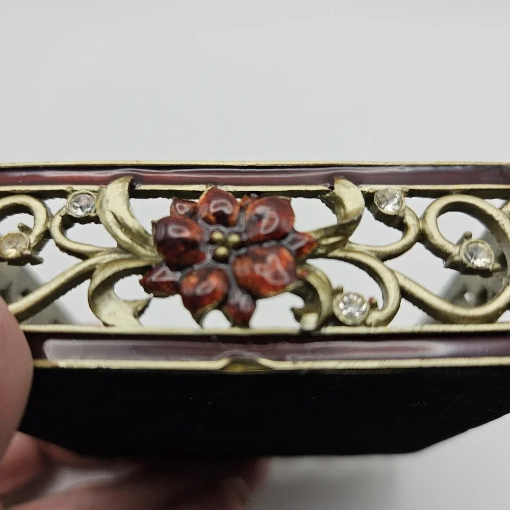 Ornate Square Enamel Floral Filigree Trinket Box with Rhinestone Accents 3